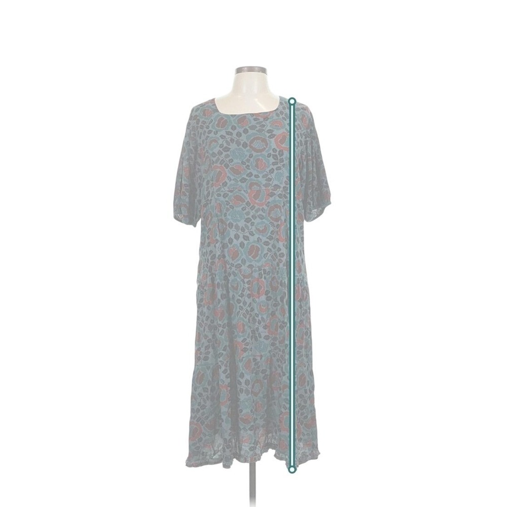 Gudrun Sjoden Dress Women L Green Floral Puff Sleeve Drop Waist Midi Boho - Picture 7 of 10